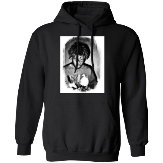 Uzi is on the front of this black hoodie