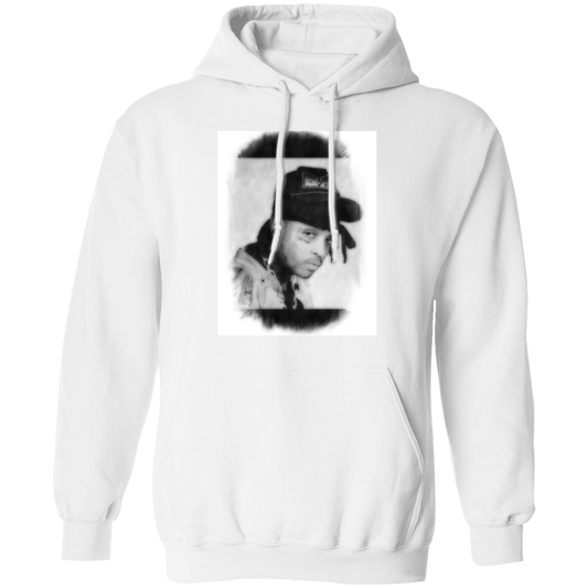 ski mask the slump god is on the front of a white hoodie