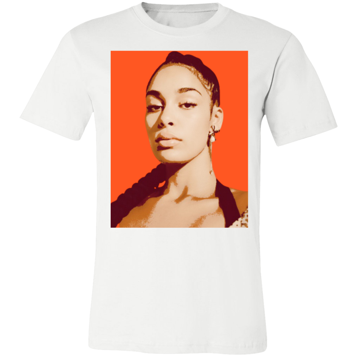 alicia key graphic tee in white, the design has an orange background