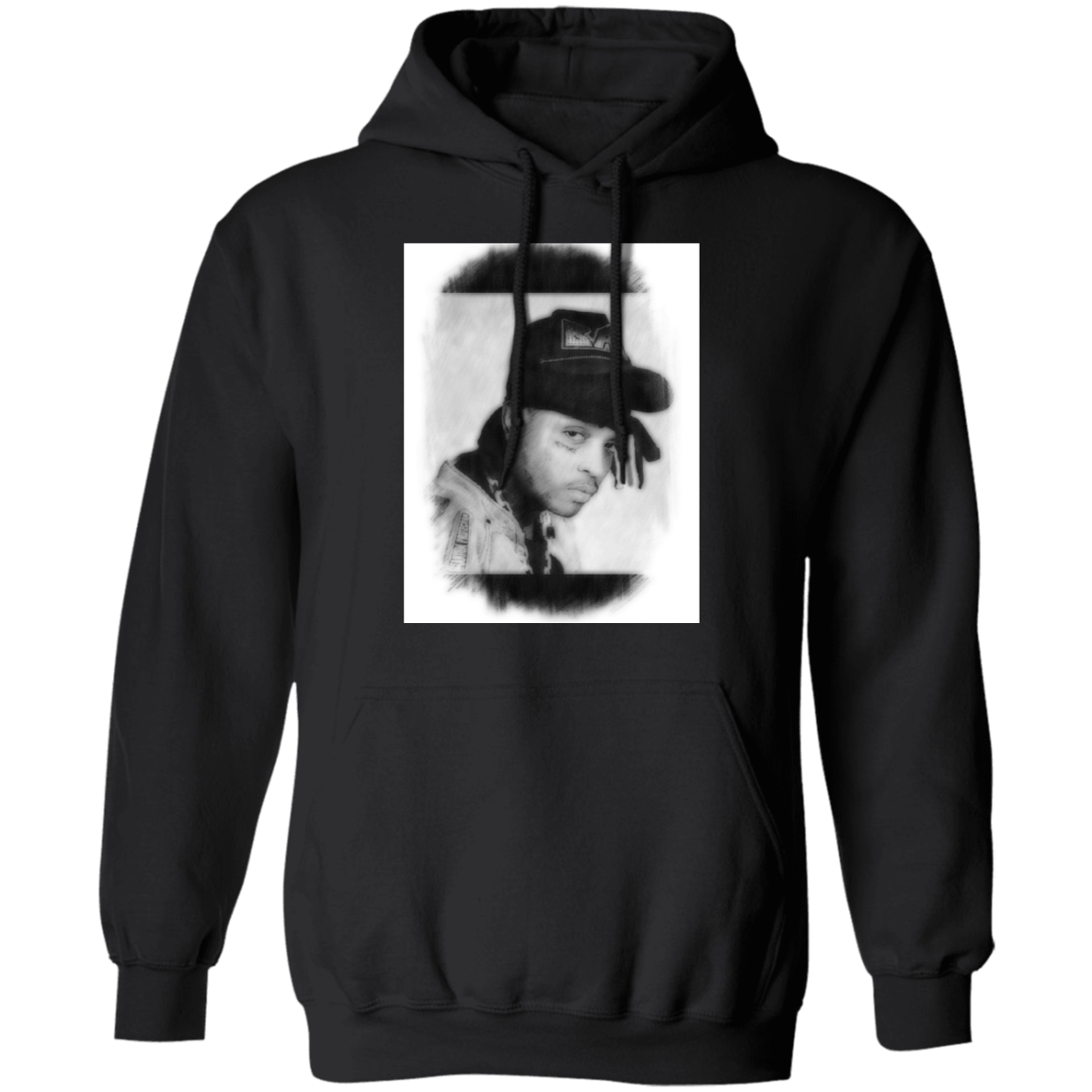 ski mask the slump god is on the front of a black hoodie