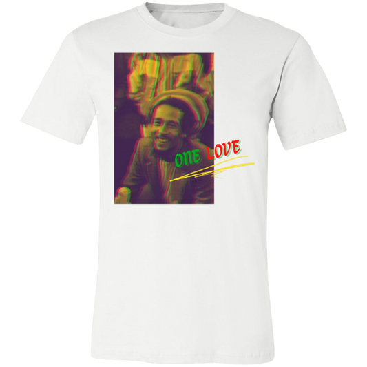 bob marley graphic tee in white, it reads "one love"
