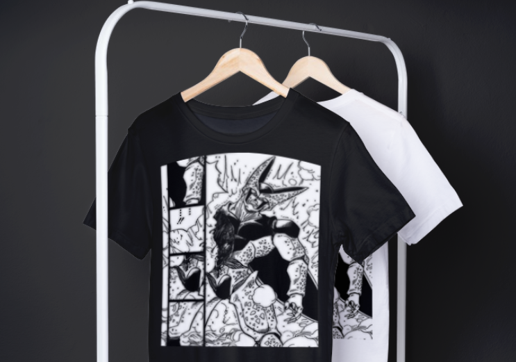 the black cell graphic tee is in front of the white version of the tee