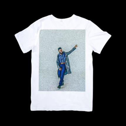 khalid graphic tee in white, design has grey background